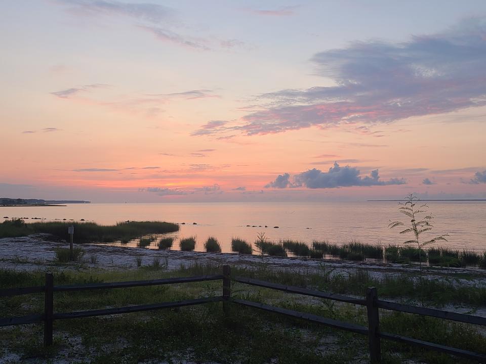 This project is based on the concept of using nature-based solutions to protect a disappearing shoreline and transform it into a thriving and functional salt marsh habitat. (Photo: DEP) cat point living shoreline at sunset