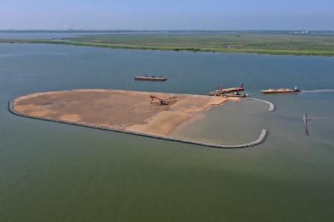 Aerial view of island construction